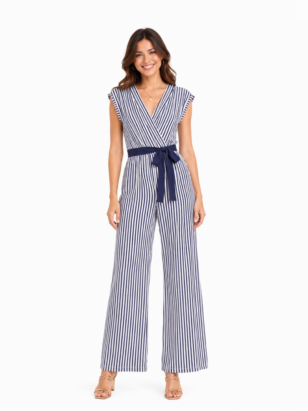 Monteau Navy and White Striped Dress